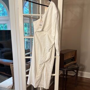 Cinq á Sept Misha Ivory One- Shoulder Midi Dress with Slit